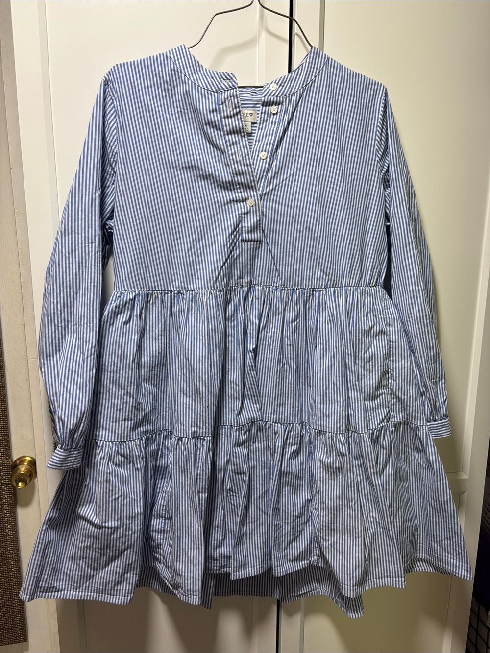 J Crew Blue and White Striped Tiered Tunic Dress